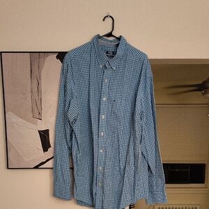 Izod Light Blue Gingham Button Down Shirt